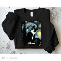 Tuxedo Cat Starry Night Van Gogh Cat Cat Art Cat Mom Dad Sweatshirt thumb 2