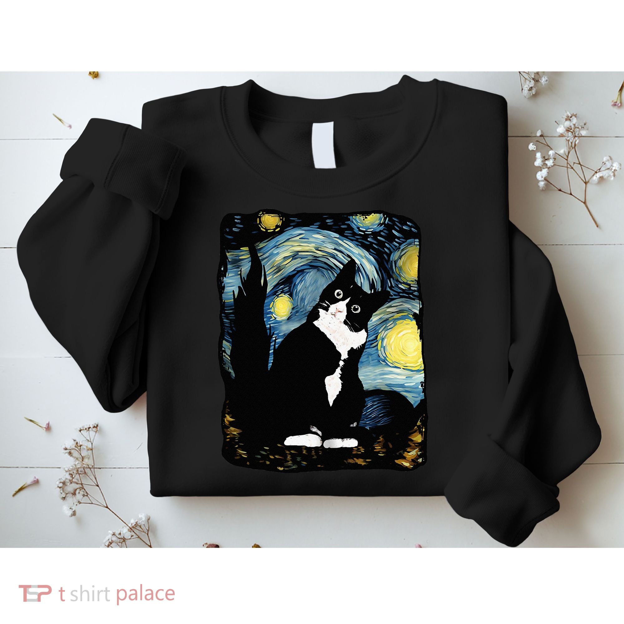 Tuxedo Cat Starry Night Van Gogh Cat Cat Art Cat Mom Dad Sweatshirt