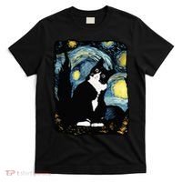 Tuxedo Cat Starry Night Van Gogh Cat Cat Art Cat Mom Dad T-Shirt thumb 0
