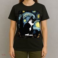 Tuxedo Cat Starry Night Van Gogh Cat Cat Art Cat Mom Dad T-Shirt thumb 4