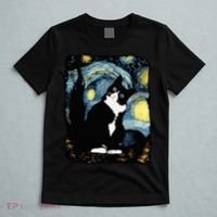 Tuxedo Cat Starry Night Van Gogh Cat Cat Art Cat Mom Dad T-Shirt thumb 5