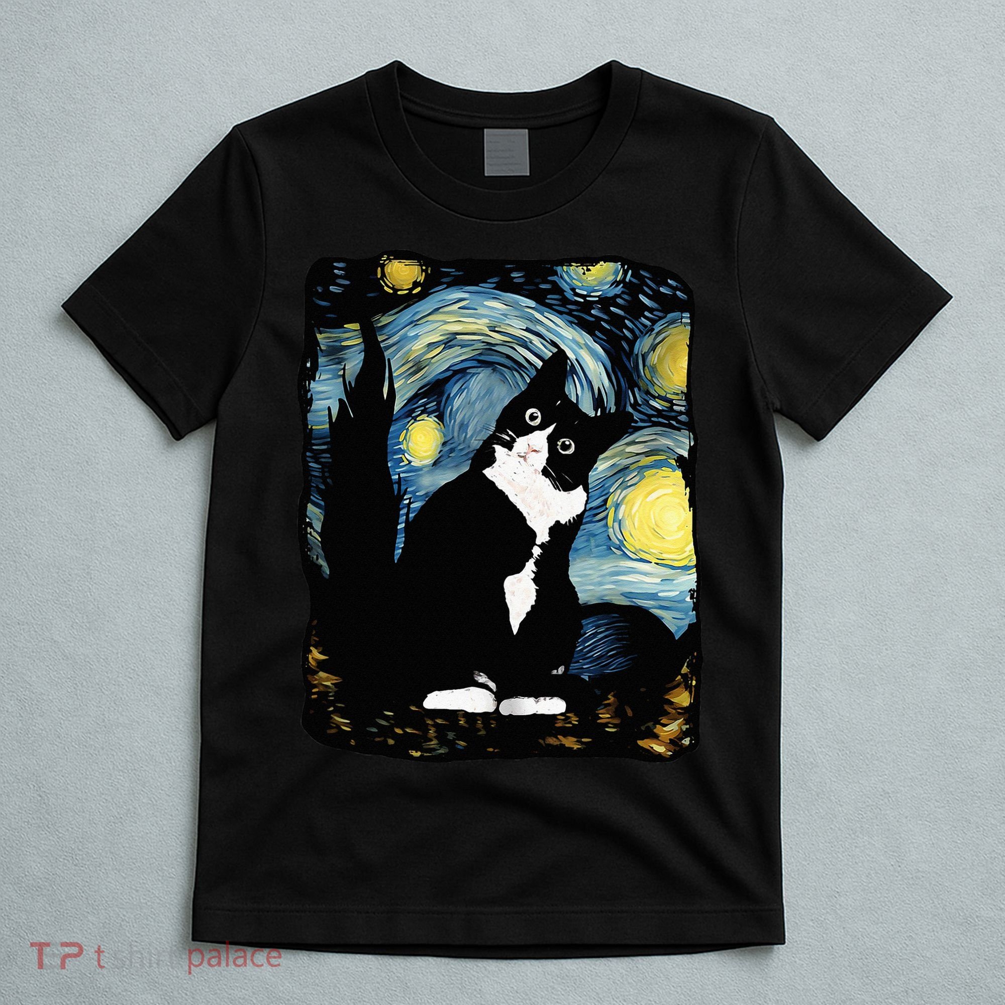 Tuxedo Cat Starry Night Van Gogh Cat Cat Art Cat Mom Dad T-Shirt