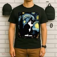 Tuxedo Cat Starry Night Van Gogh Cat Cat Art Cat Mom Dad T-Shirt thumb 6