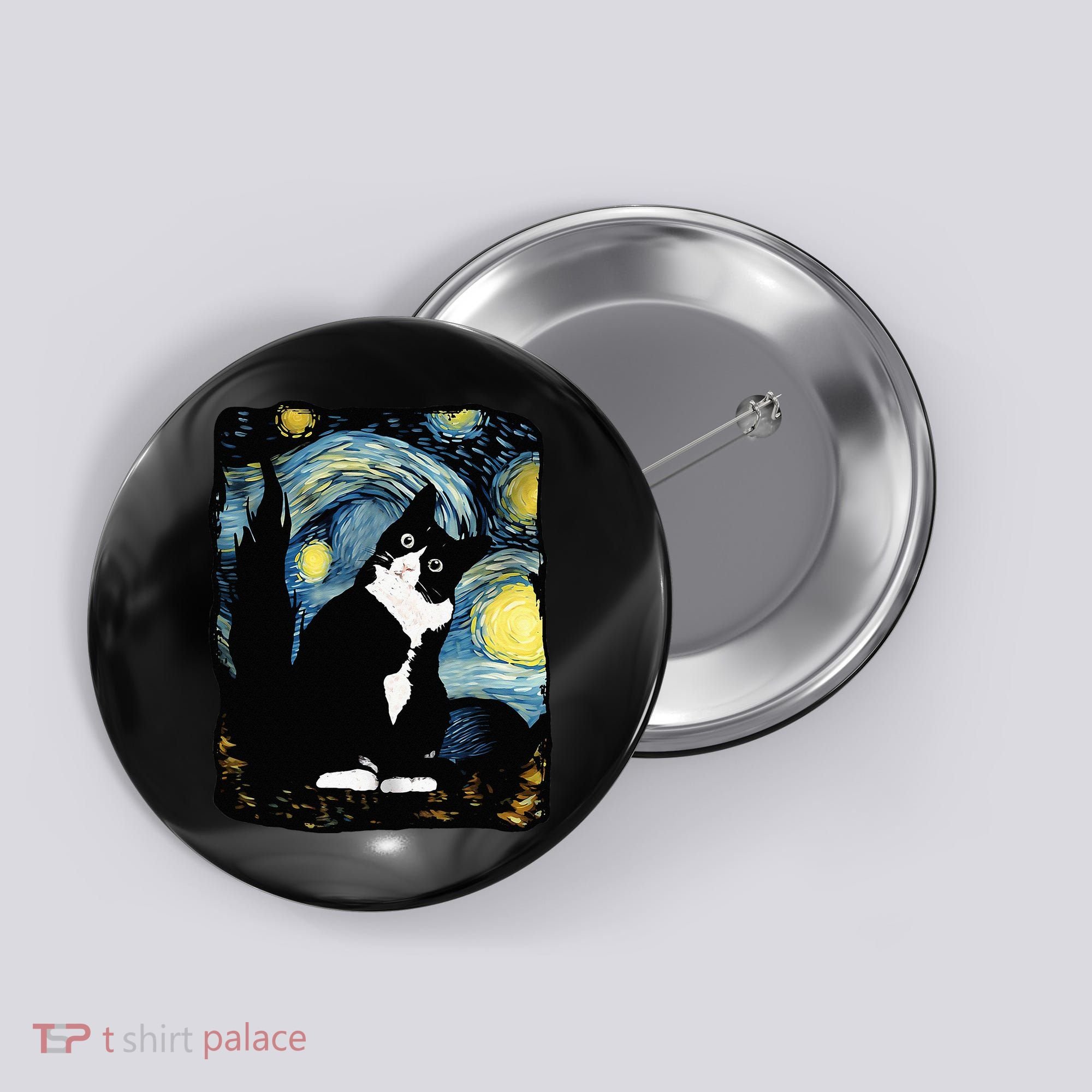 Tuxedo Cat Starry Night Van Gogh Cat Cat Art Cat Mom Dad Button