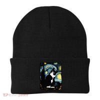 Tuxedo Cat Starry Night Van Gogh Cat Cat Art Cat Mom Dad Beanie thumb 0