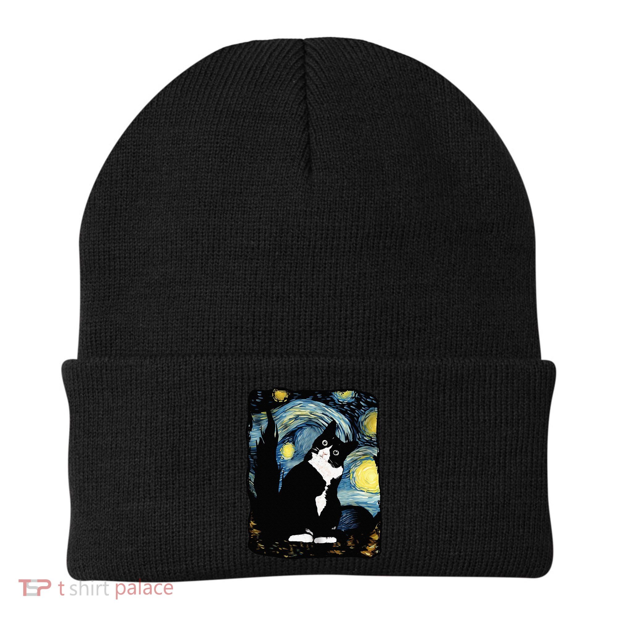 Tuxedo Cat Starry Night Van Gogh Cat Cat Art Cat Mom Dad Beanie