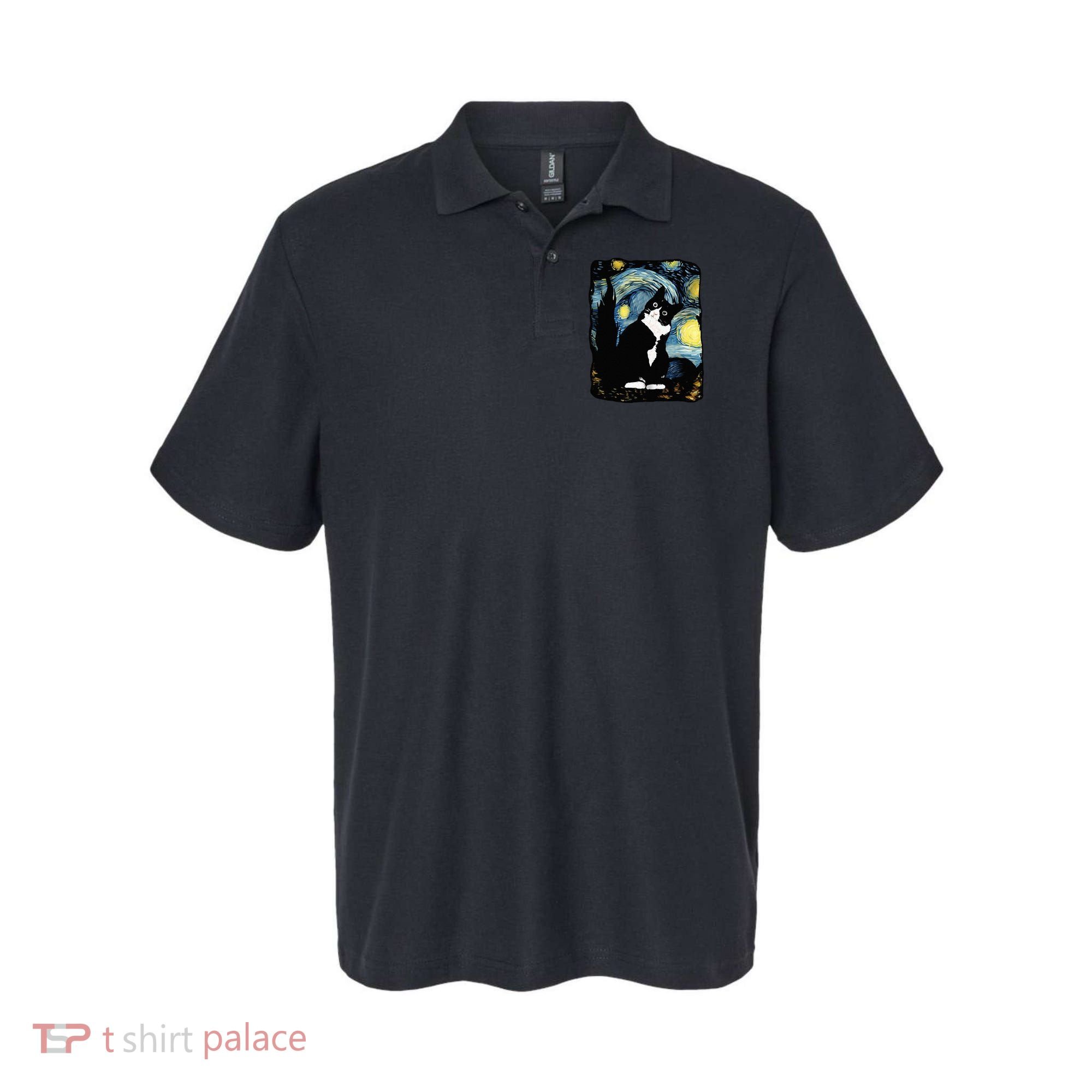 Tuxedo Cat Starry Night Van Gogh Cat Cat Art Cat Mom Dad Polo