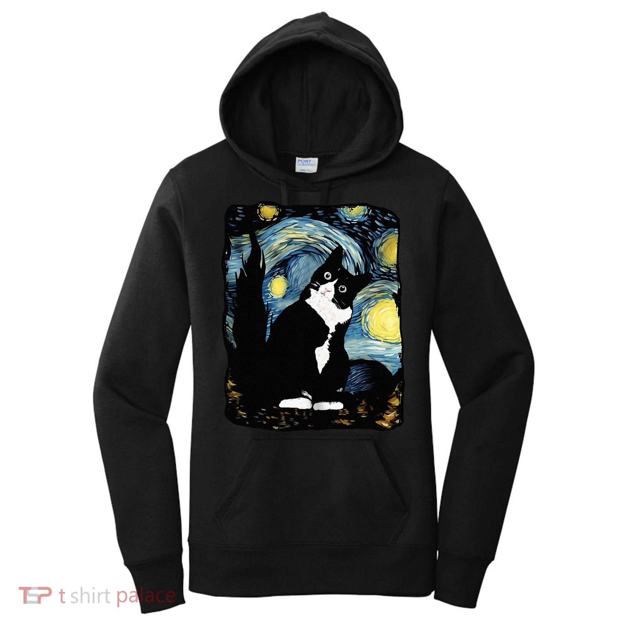 Tuxedo Cat Starry Night Van Gogh Cat Cat Art Cat Mom Dad Women's Hoodie