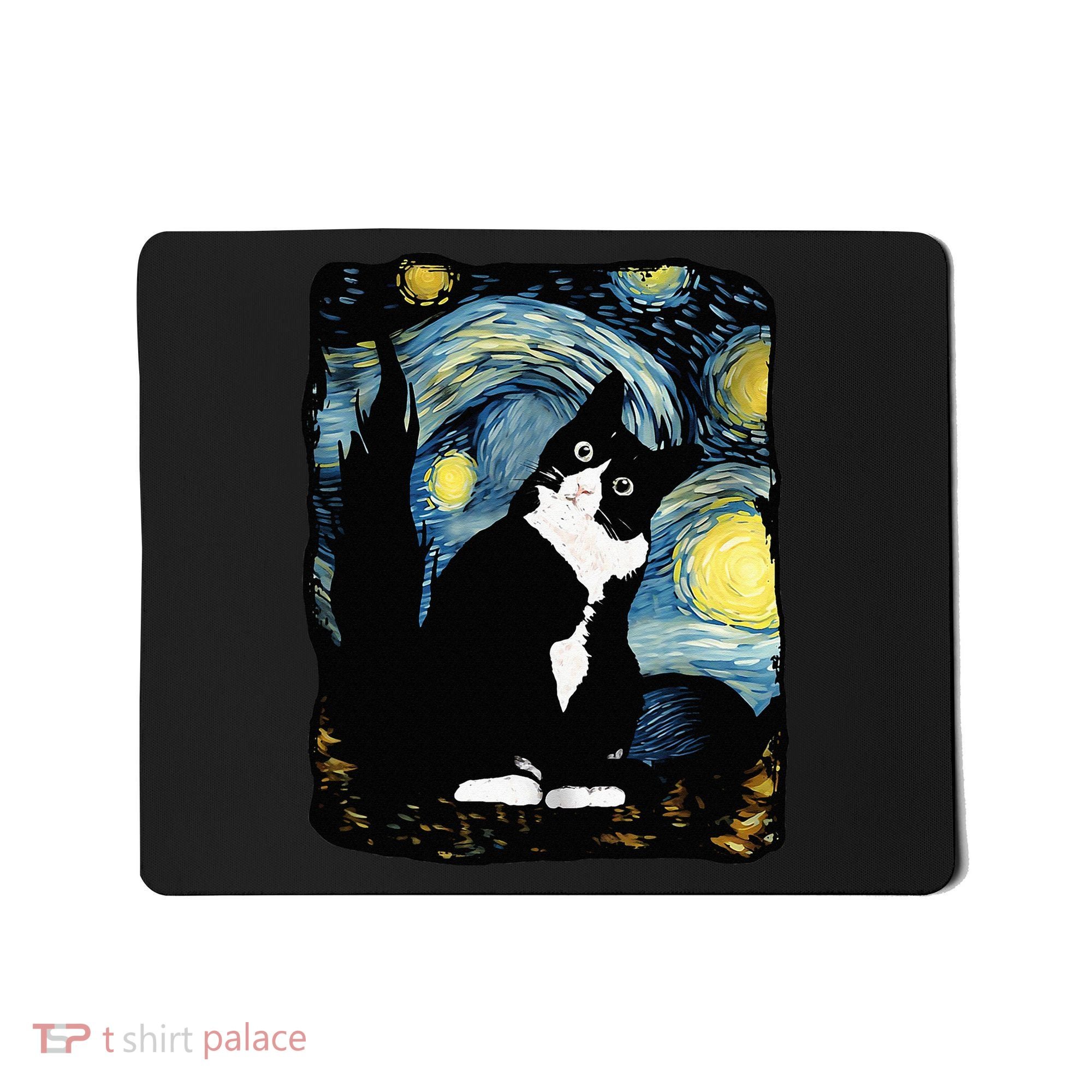 Tuxedo Cat Starry Night Van Gogh Cat Cat Art Cat Mom Dad Mousepad