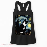 Tuxedo Cat Starry Night Van Gogh Cat Cat Art Cat Mom Dad Women's Tank Top thumb 0