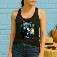 Tuxedo Cat Starry Night Van Gogh Cat Cat Art Cat Mom Dad Women's Tank Top thumb 2