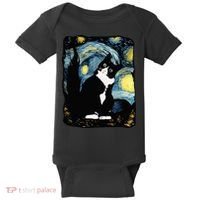 Tuxedo Cat Starry Night Van Gogh Cat Cat Art Cat Mom Dad Baby Bodysuit thumb 0