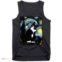 Tuxedo Cat Starry Night Van Gogh Cat Cat Art Cat Mom Dad Tank Top thumb 0