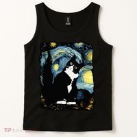 Tuxedo Cat Starry Night Van Gogh Cat Cat Art Cat Mom Dad Tank Top thumb 2