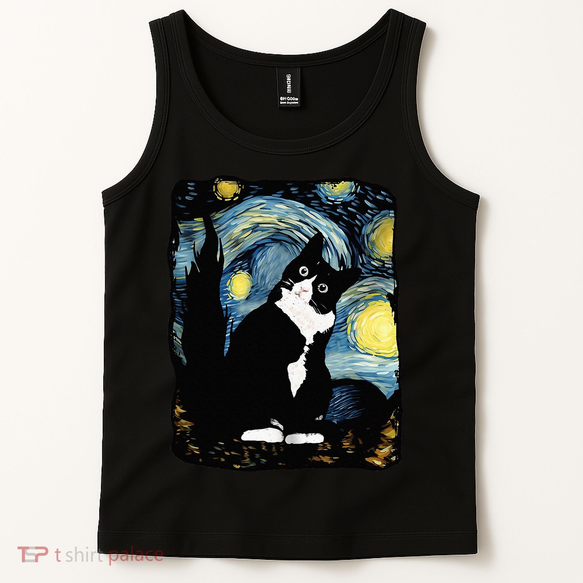 Tuxedo Cat Starry Night Van Gogh Cat Cat Art Cat Mom Dad Tank Top