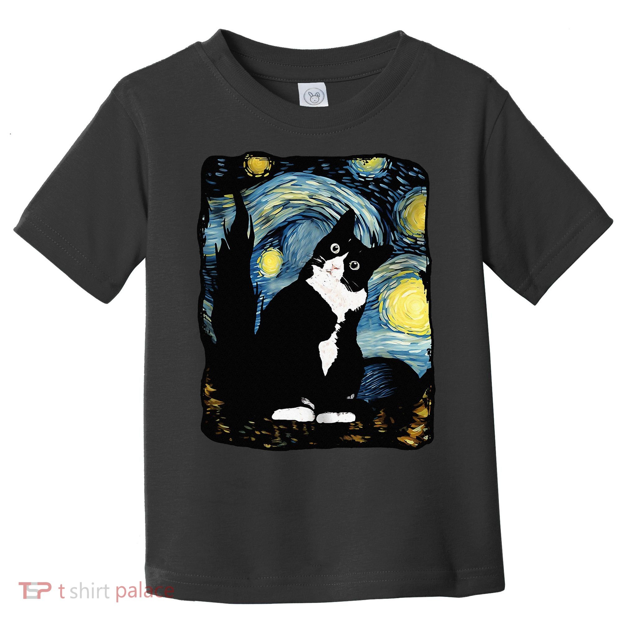 Tuxedo Cat Starry Night Van Gogh Cat Cat Art Cat Mom Dad Toddler T-Shirt