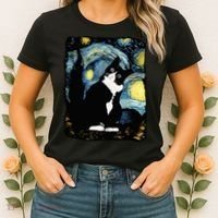 Tuxedo Cat Starry Night Van Gogh Cat Cat Art Cat Mom Dad Women's T-Shirt thumb 2