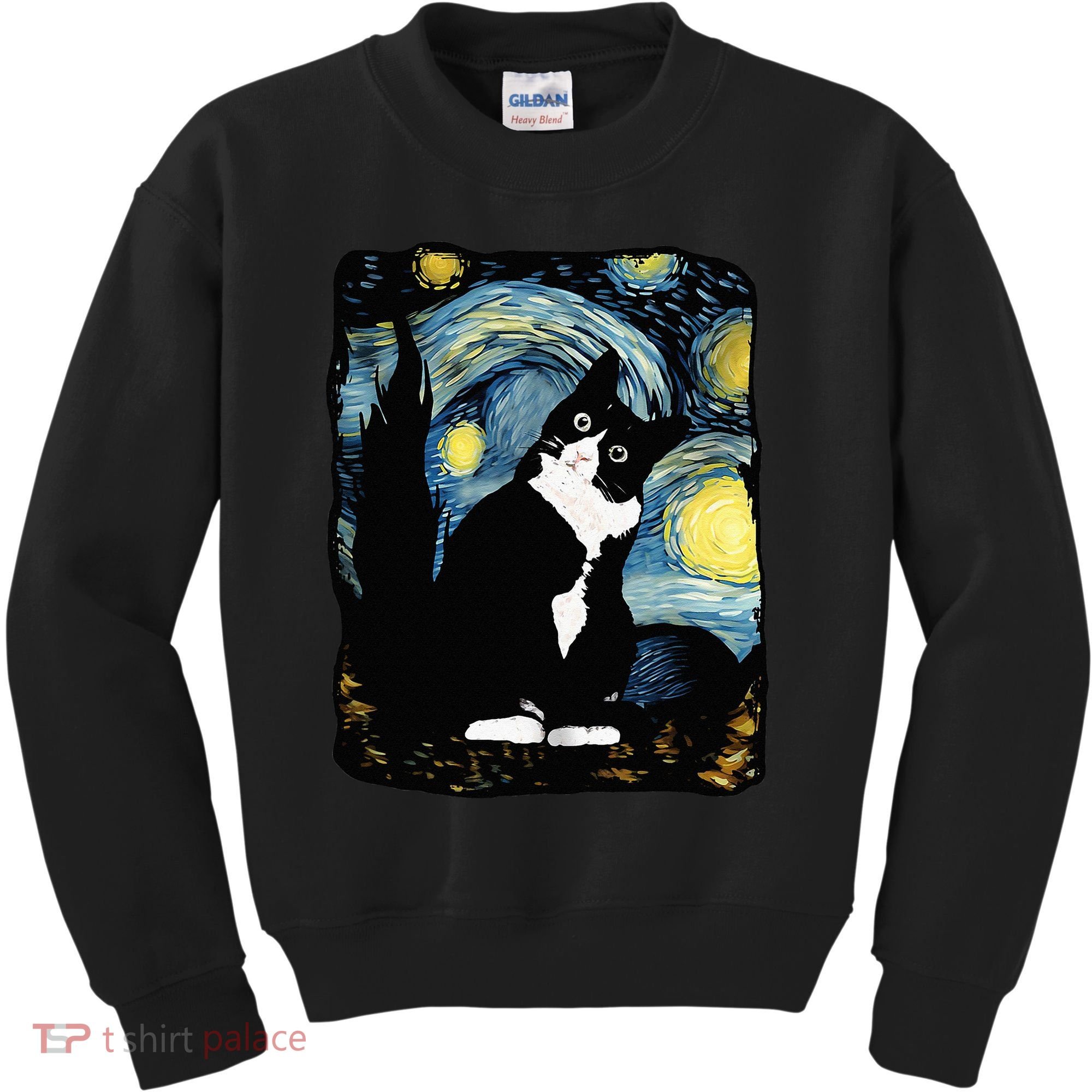 Tuxedo Cat Starry Night Van Gogh Cat Cat Art Cat Mom Dad Kids Sweatshirt