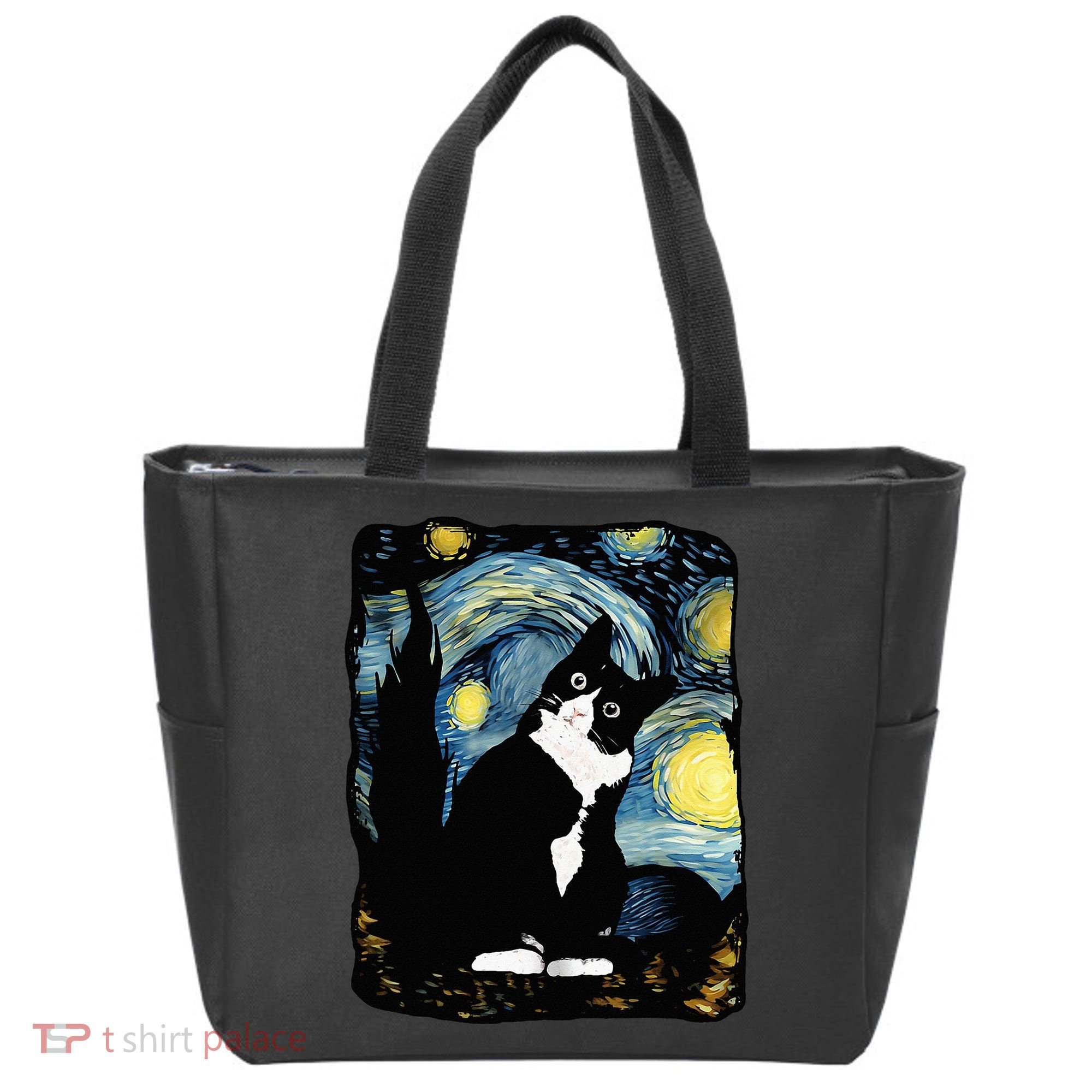 Tuxedo Cat Starry Night Van Gogh Cat Cat Art Cat Mom Dad Tote Bag