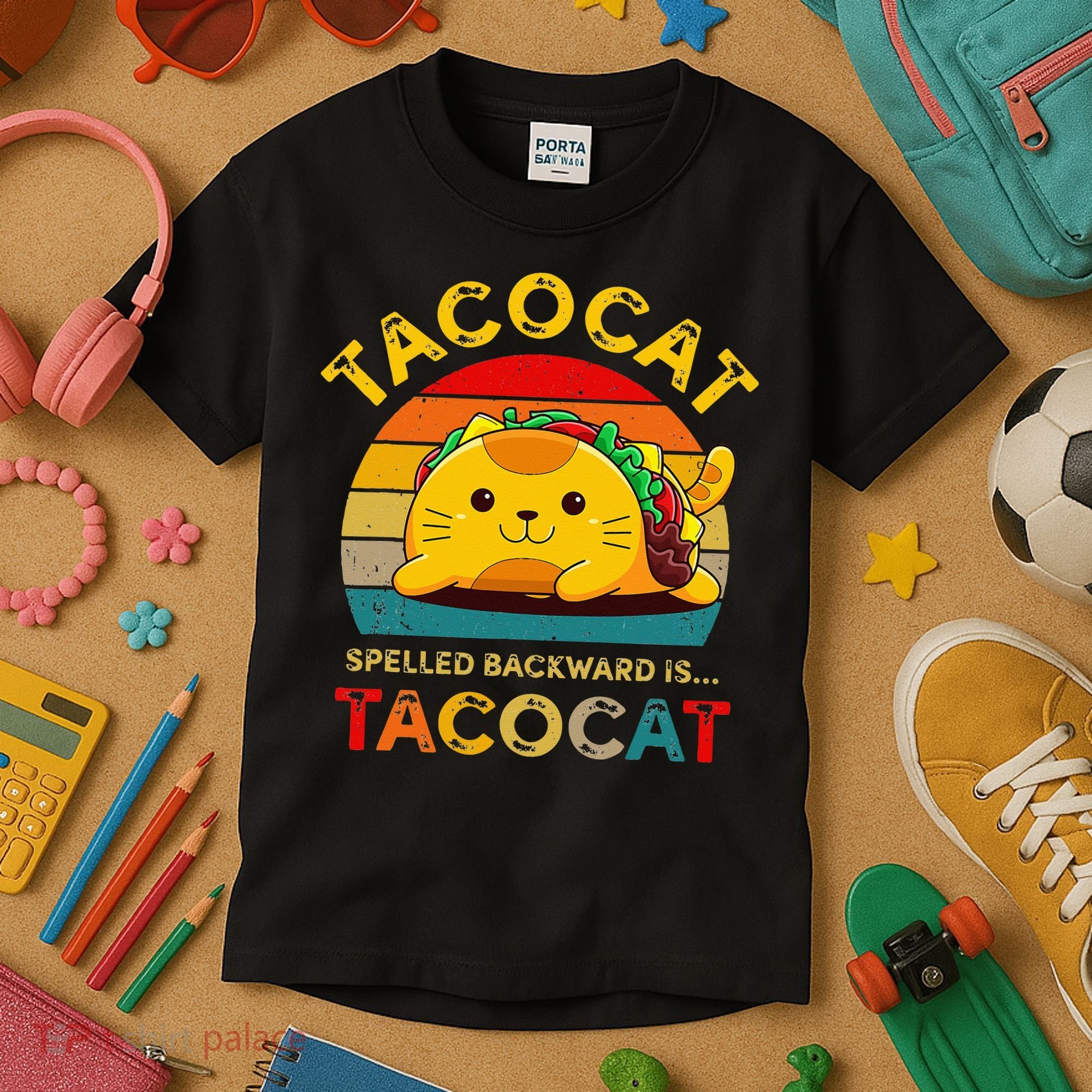 Taco Cat Spelled Backward Cute Taco Cat Lover Funny Mexican Kids T-Shirt