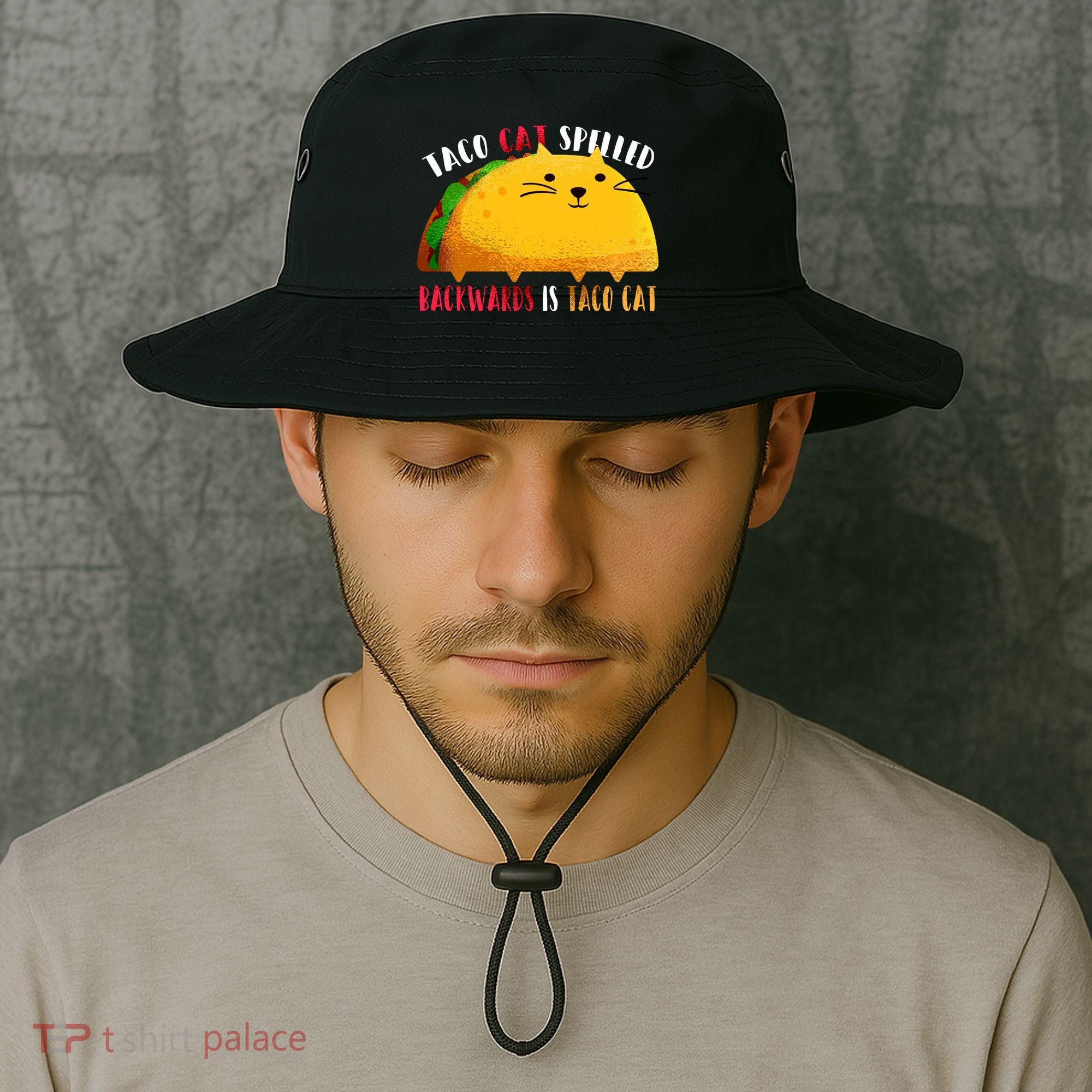 Taco Cat Spelled Backwards Is Taco Cat Funny Mexican Tacos Bucket Hat