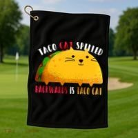 Taco Cat Spelled Backwards Is Taco Cat Funny Mexican Tacos Golf Towel thumb 1