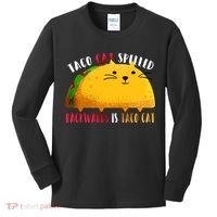 Taco Cat Spelled Backwards Is Taco Cat Funny Mexican Tacos Kids Long Sleeve Shirt thumb 0