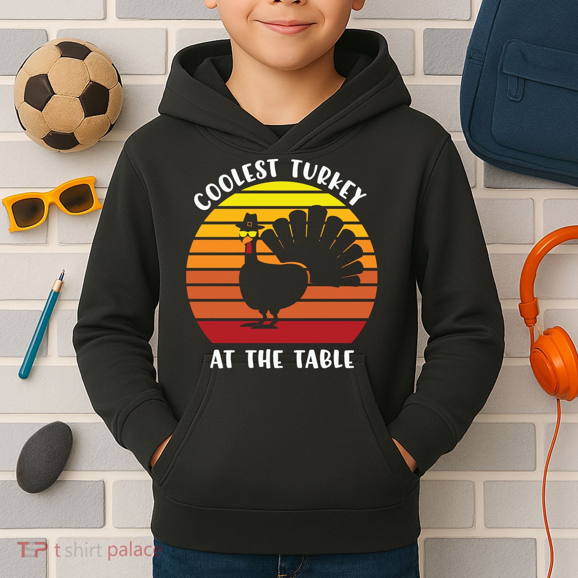Thanksgiving Coolest Turkey At The Table Kids Hoodie