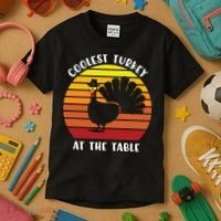 Thanksgiving Coolest Turkey At The Table Kids T-Shirt thumb 3