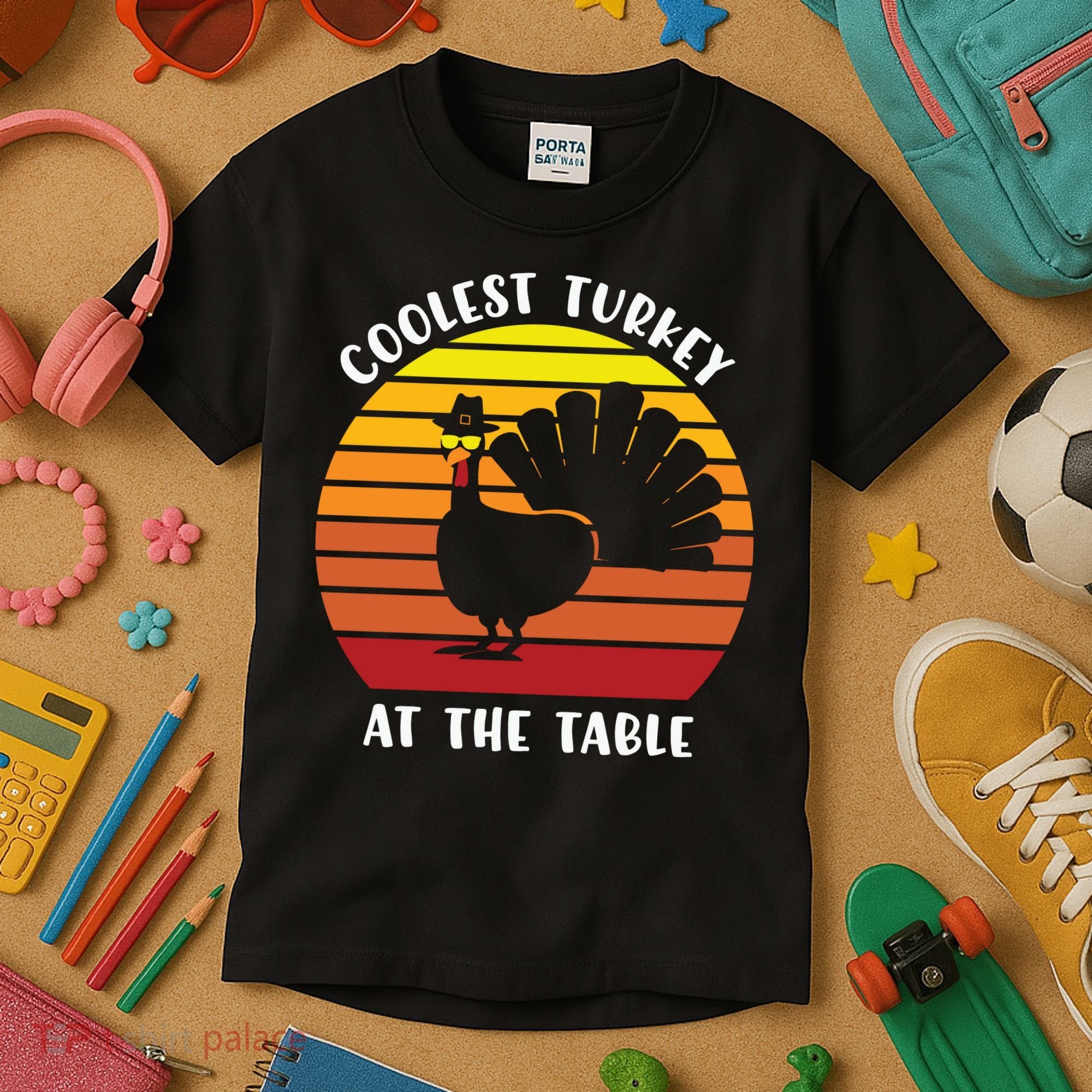 Thanksgiving Coolest Turkey At The Table Kids T-Shirt