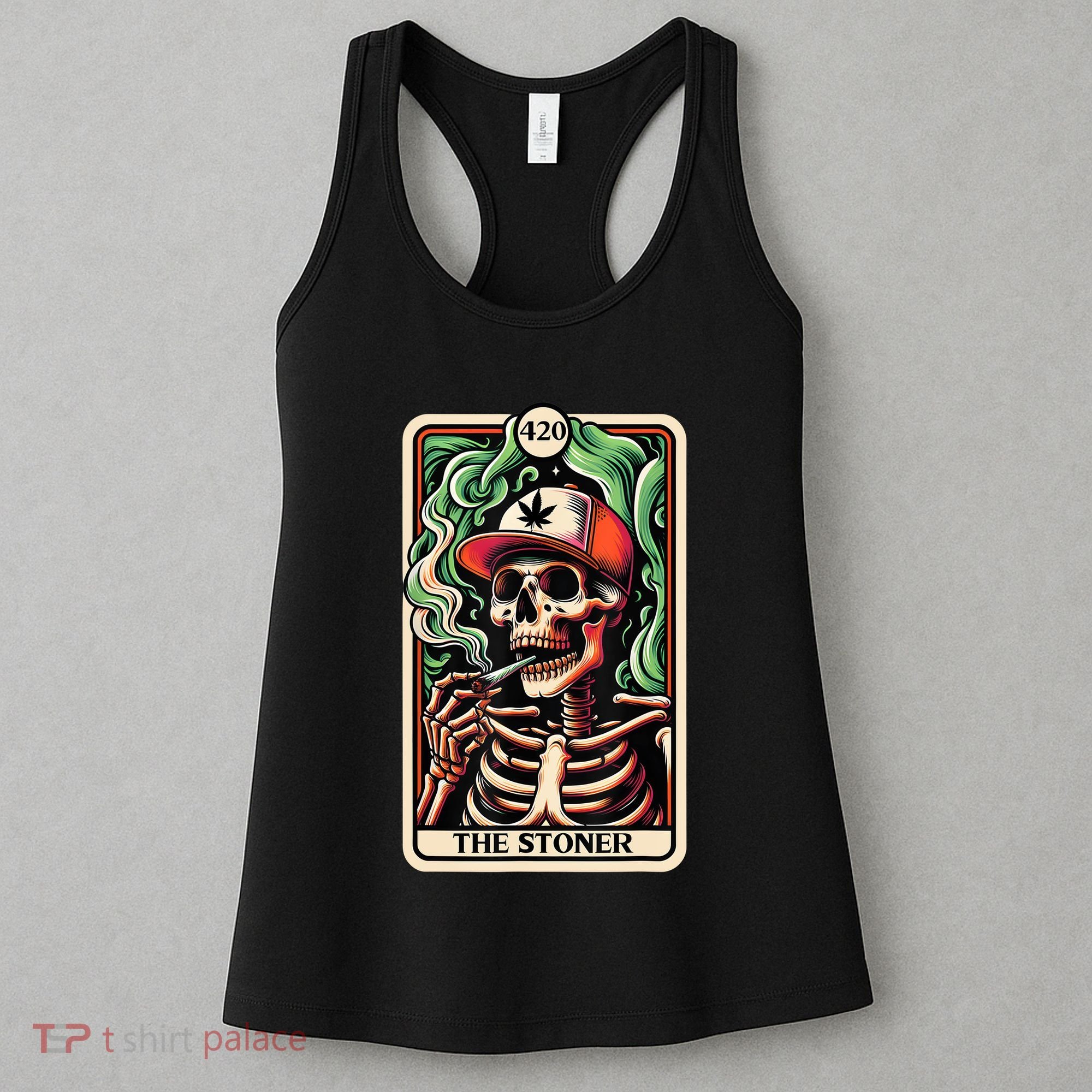 Tarot Card The Stoner Weed Lover Skeleton Cannabis 420 Women's Tank Top