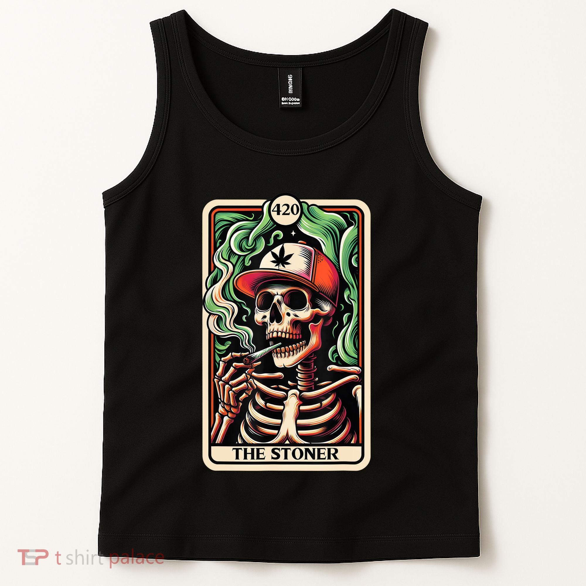 Tarot Card The Stoner Weed Lover Skeleton Cannabis 420 Tank Top