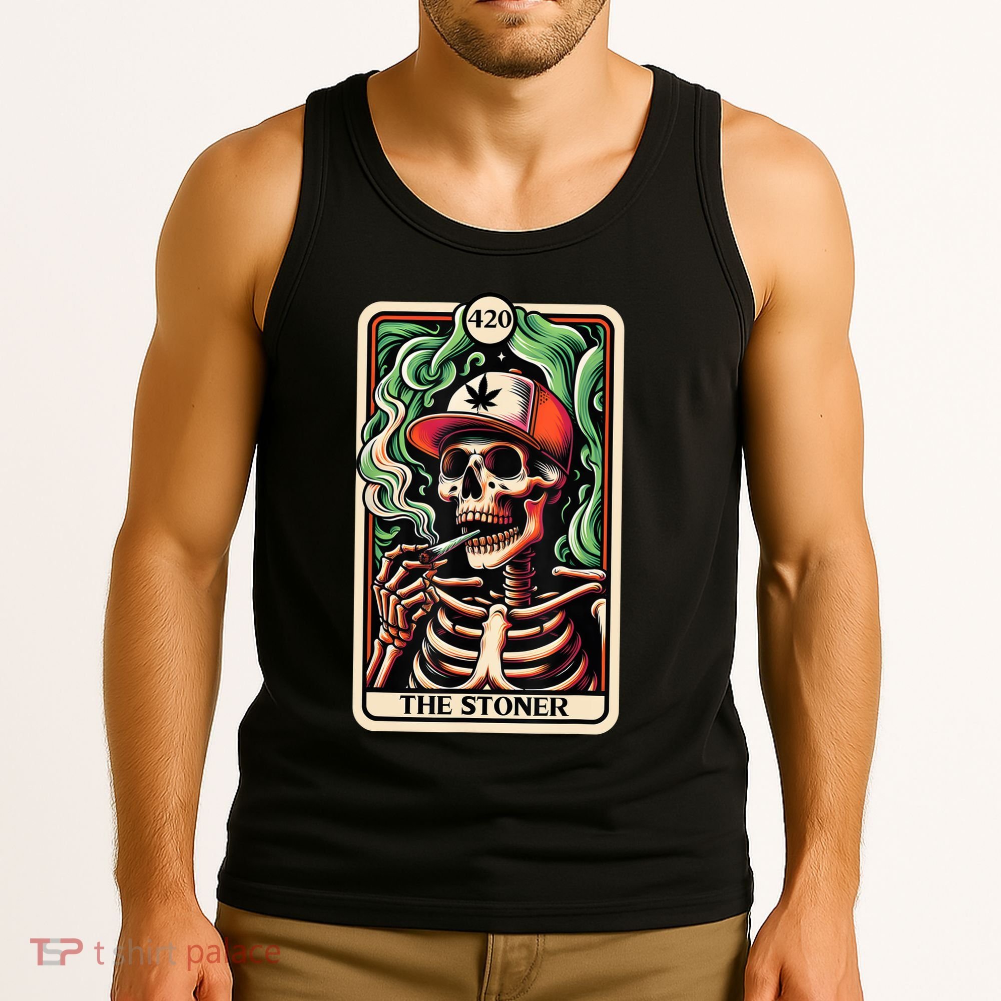 Tarot Card The Stoner Weed Lover Skeleton Cannabis 420 Tank Top
