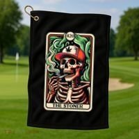Tarot Card The Stoner Weed Lover Skeleton Cannabis 420 Golf Towel thumb 1
