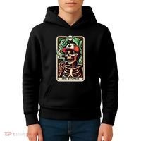 Tarot Card The Stoner Weed Lover Skeleton Cannabis 420 Kids Hoodie thumb 4