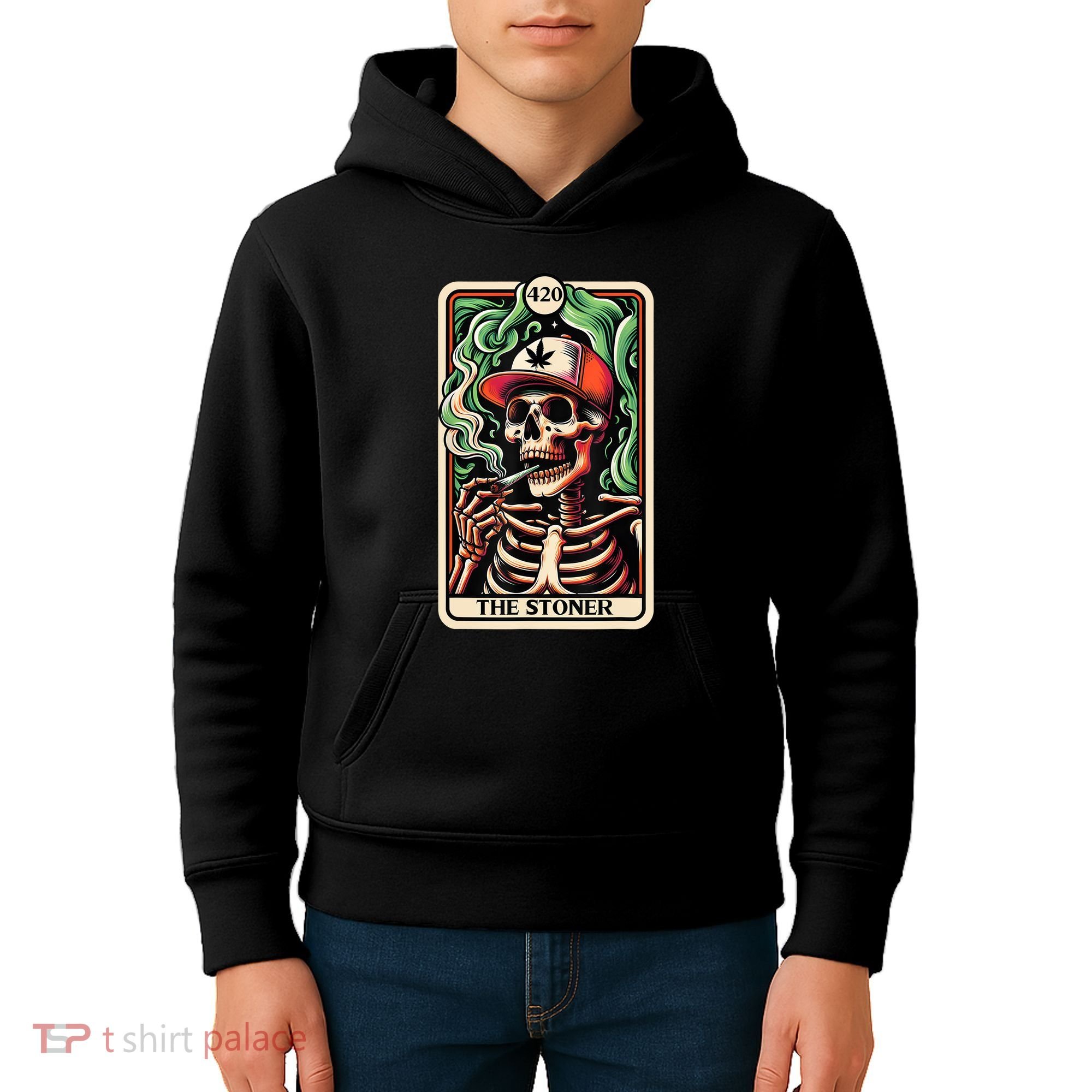 Tarot Card The Stoner Weed Lover Skeleton Cannabis 420 Kids Hoodie