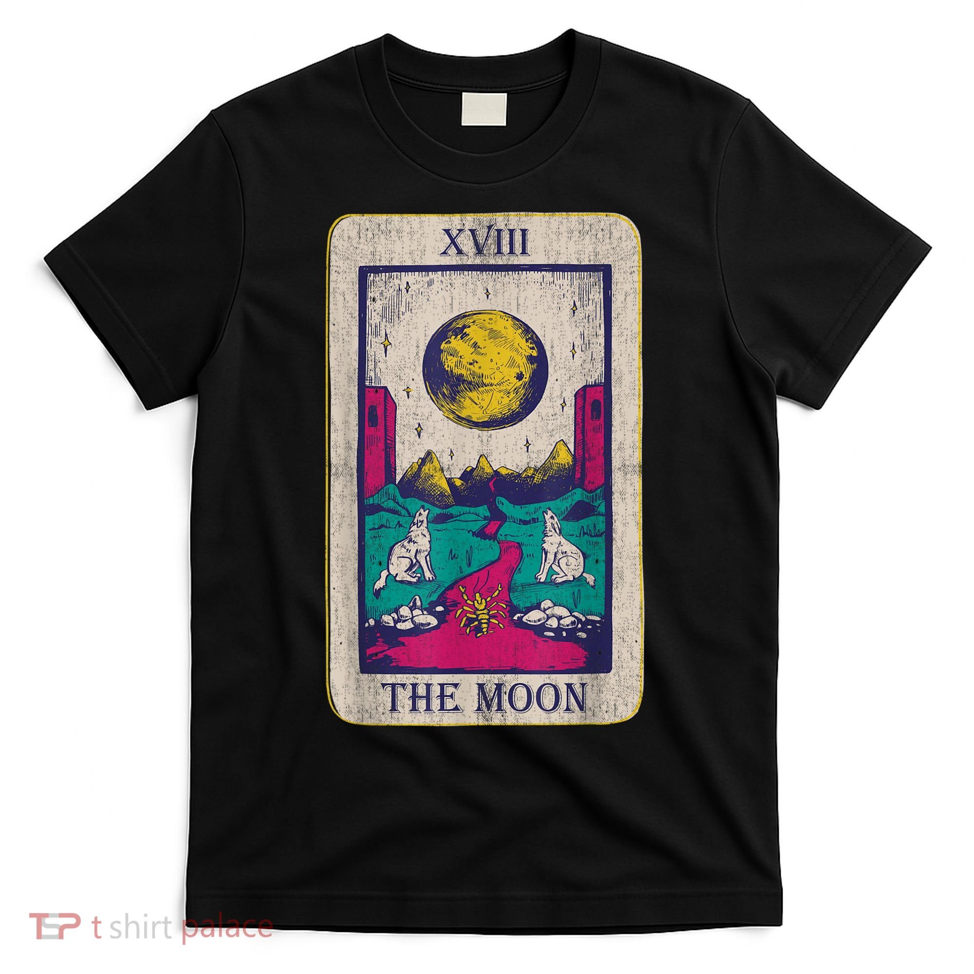 Tarot Card The Moon XVIII Occult Vintage Wolf Moon T-Shirt