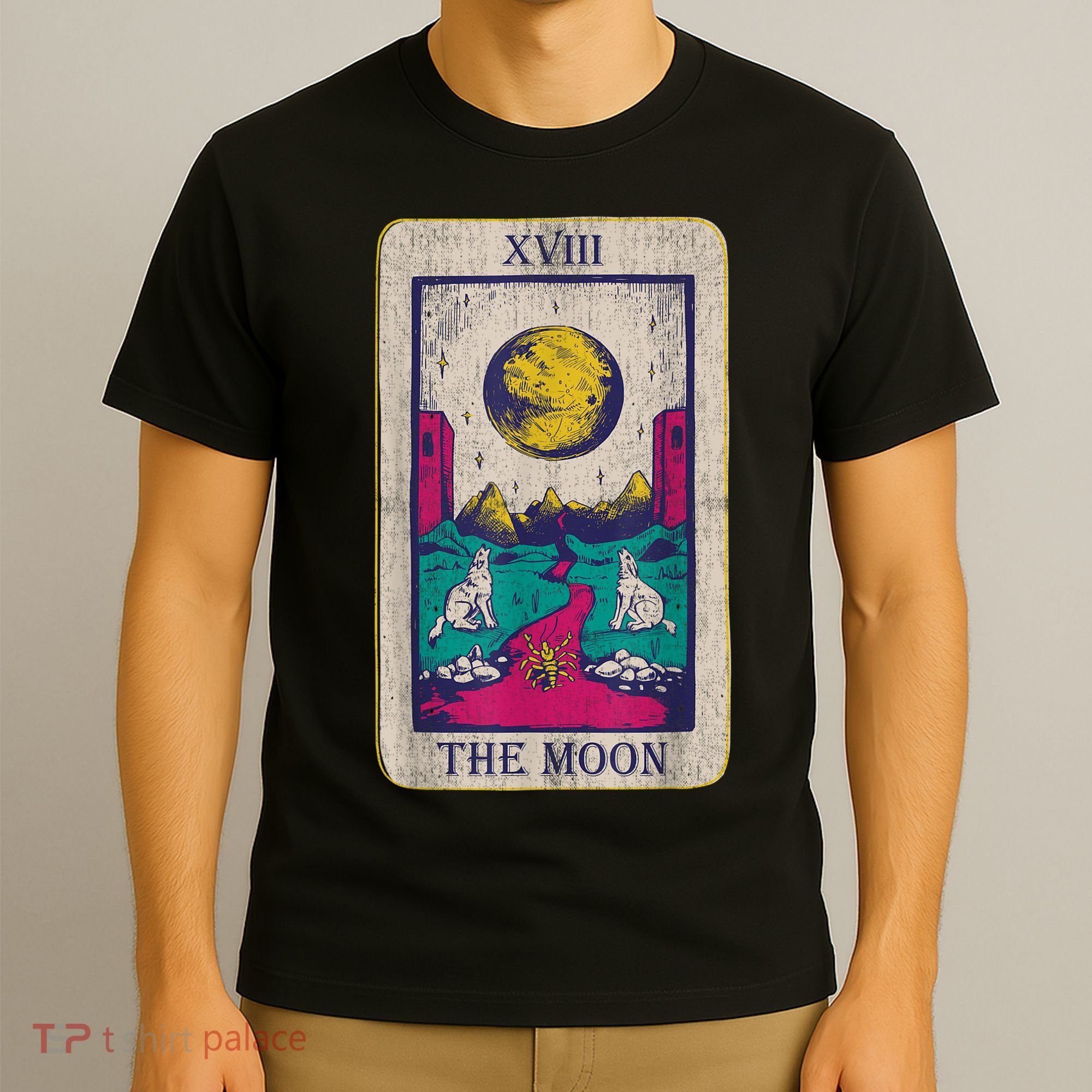 Tarot Card The Moon XVIII Occult Vintage Wolf Moon T-Shirt