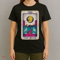 Tarot Card The Moon XVIII Occult Vintage Wolf Moon T-Shirt thumb 4