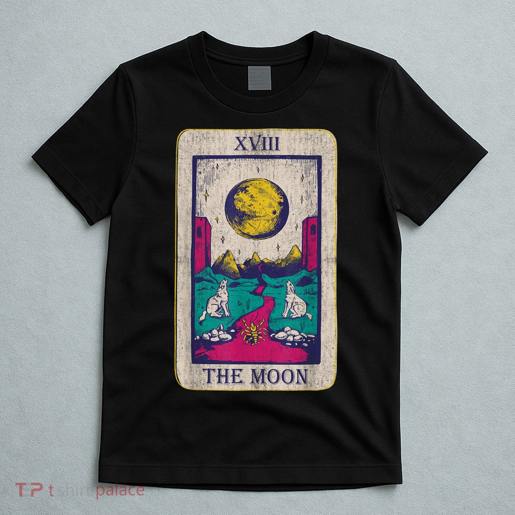 Tarot Card The Moon XVIII Occult Vintage Wolf Moon T-Shirt