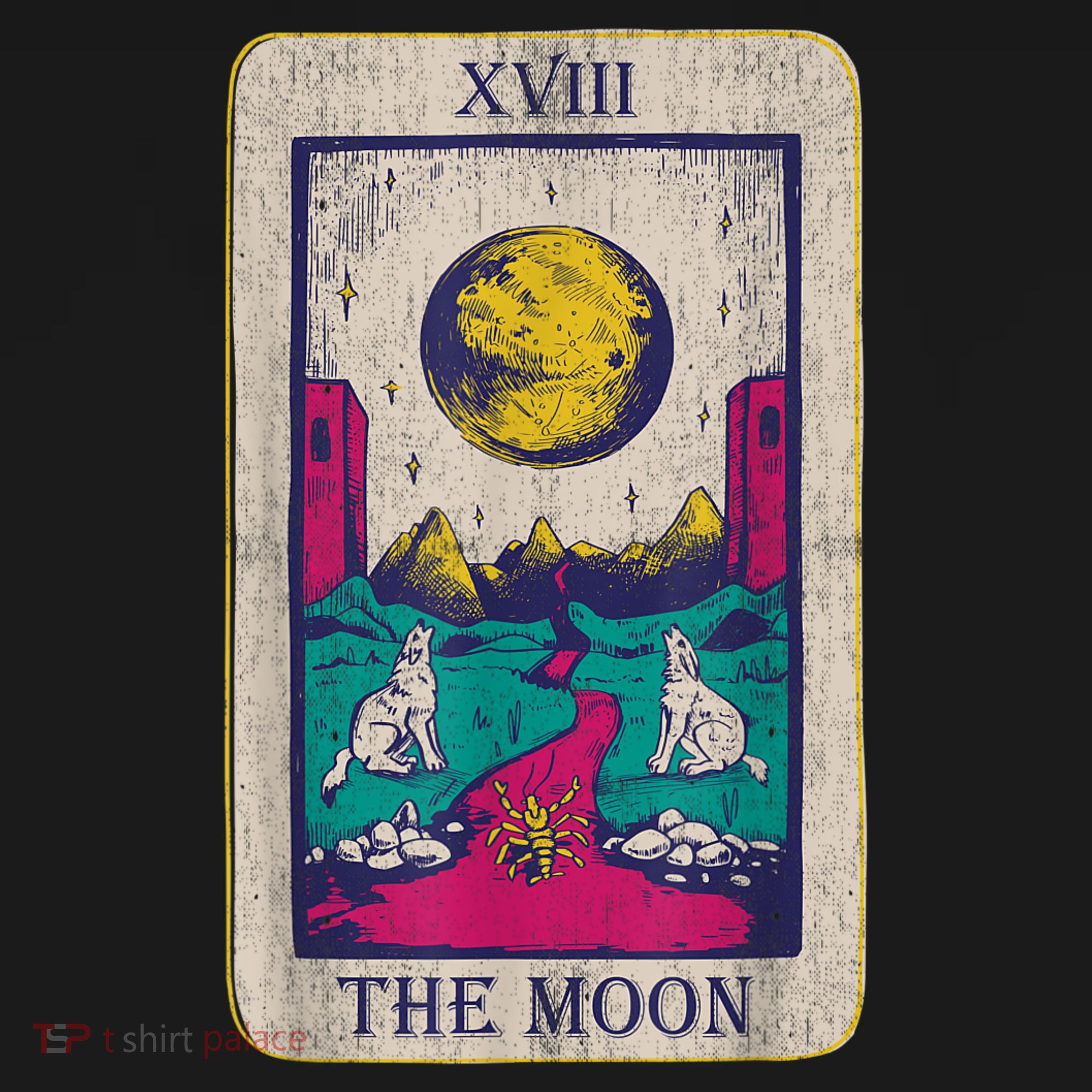 Tarot Card The Moon XVIII Occult Vintage Wolf Moon T-Shirt