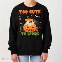 Too Cute To Spook Cute Halloween Pumpkin Hat Guinea Pig Pet Cool Gift Women's Sweatshirt thumb 0