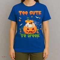Too Cute To Spook Cute Halloween Pumpkin Hat Guinea Pig Pet Cool Gift T-Shirt thumb 4