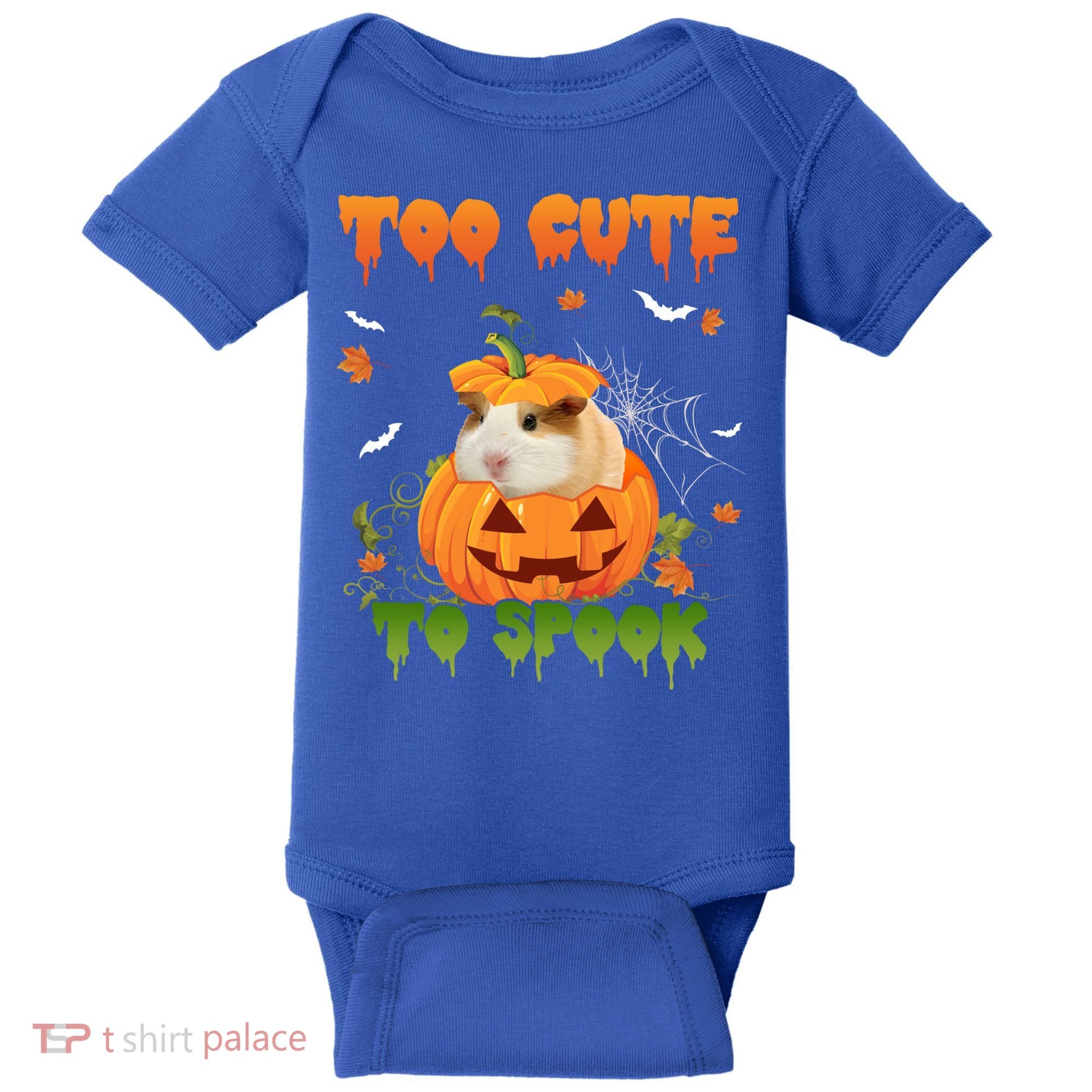 Too Cute To Spook Cute Halloween Pumpkin Hat Guinea Pig Pet Cool Gift Baby Bodysuit