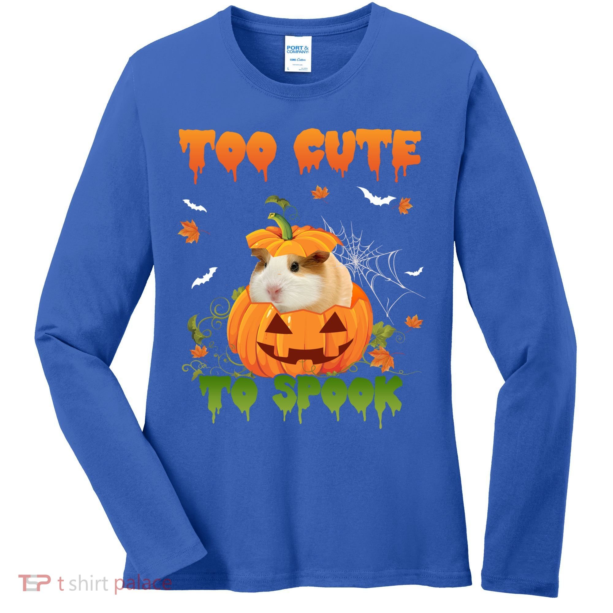 Too Cute To Spook Cute Halloween Pumpkin Hat Guinea Pig Pet Cool Gift Women's Long Sleeve Shirt