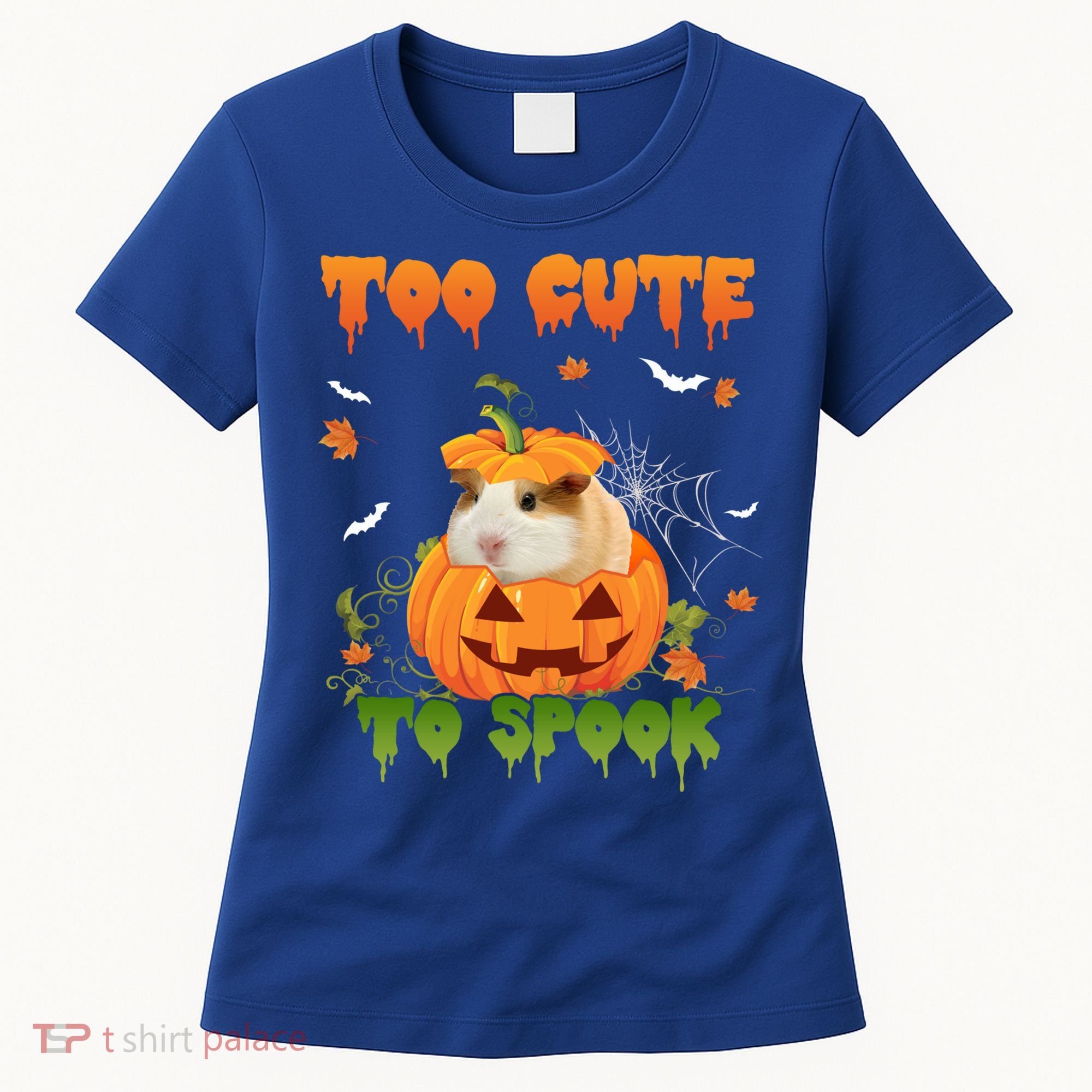 Too Cute To Spook Cute Halloween Pumpkin Hat Guinea Pig Pet Cool Gift Women's T-Shirt