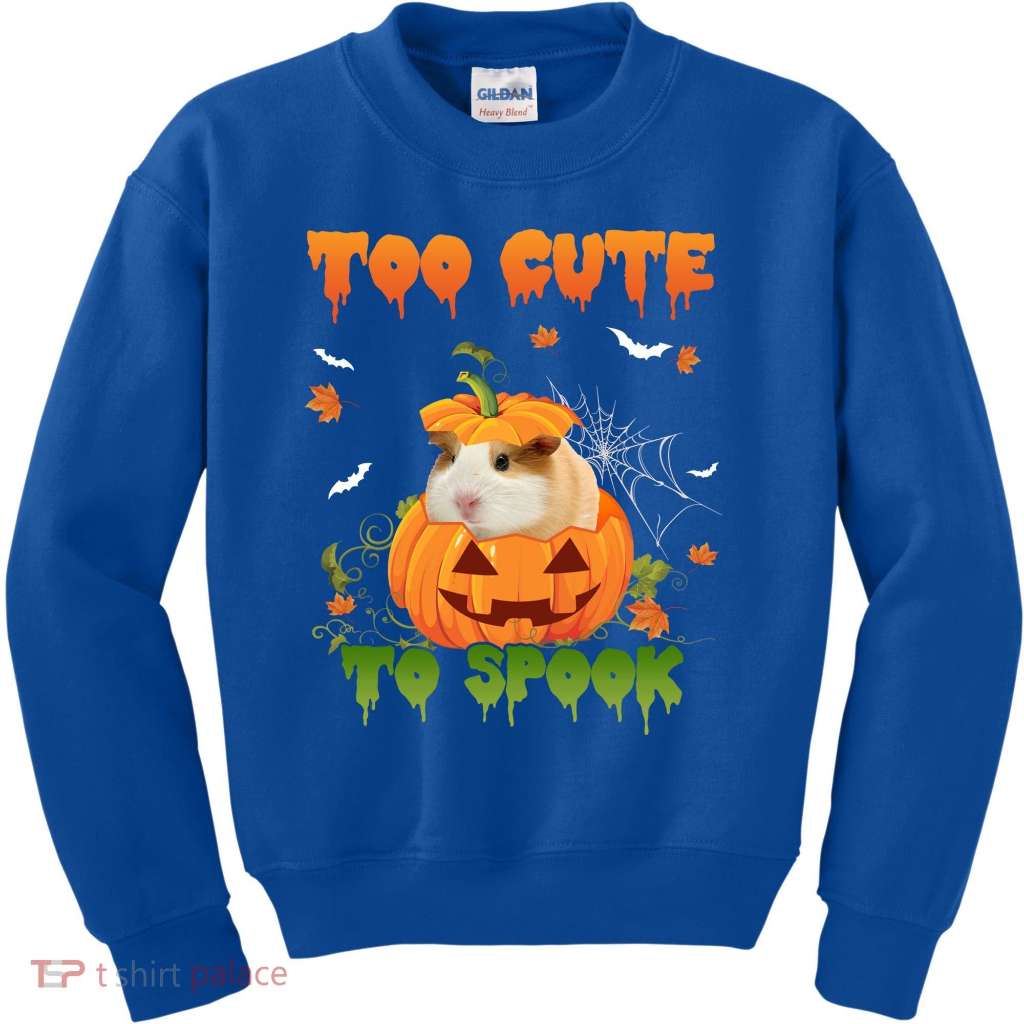 Too Cute To Spook Cute Halloween Pumpkin Hat Guinea Pig Pet Cool Gift Kids Sweatshirt