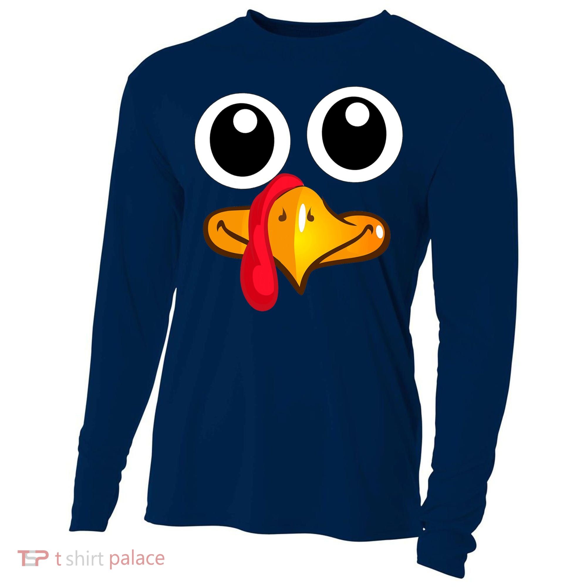 Thanksgiving Cute Turkey Face Cooling Performance Long Sleeve Crew
