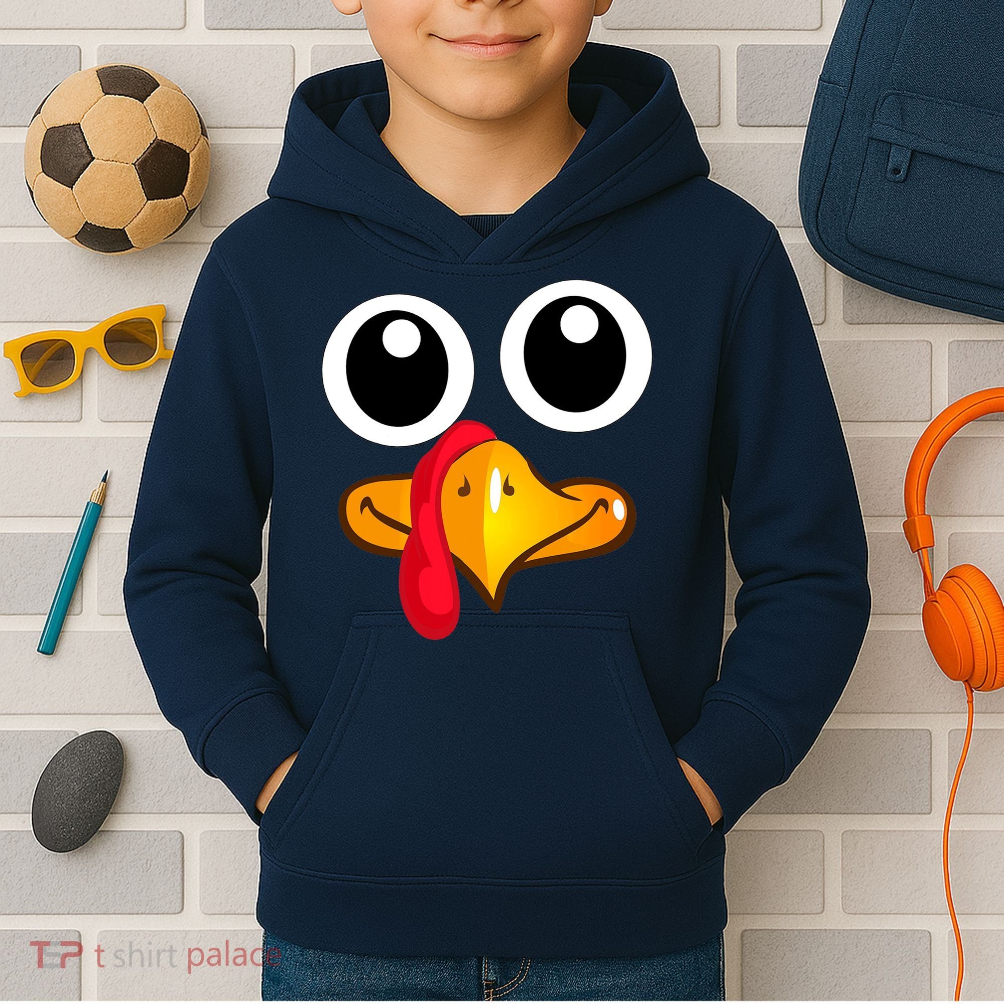 Thanksgiving Cute Turkey Face Kids Hoodie