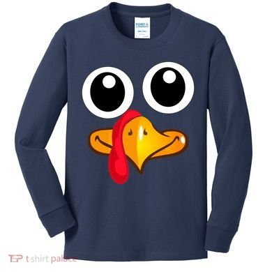 Thanksgiving Cute Turkey Face Kids Long Sleeve Shirt
